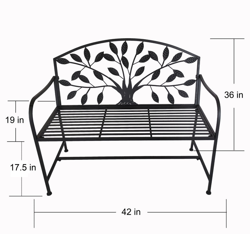 78683-BK - Metal Garden Bench Tree Pattern-Black Hi-Line Gift Ltd.