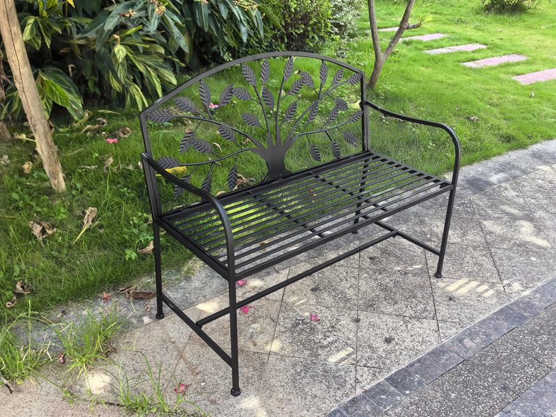 78683-BK - Metal Garden Bench Tree Pattern-Black Hi-Line Gift Ltd.