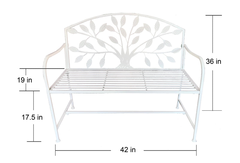 78683-CM - Metal Garden Bench Tree Pattern-White Hi-Line Gift Ltd.