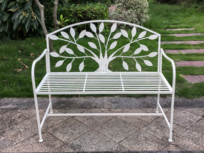 78683-CM - Metal Garden Bench Tree Pattern-White Hi-Line Gift Ltd.