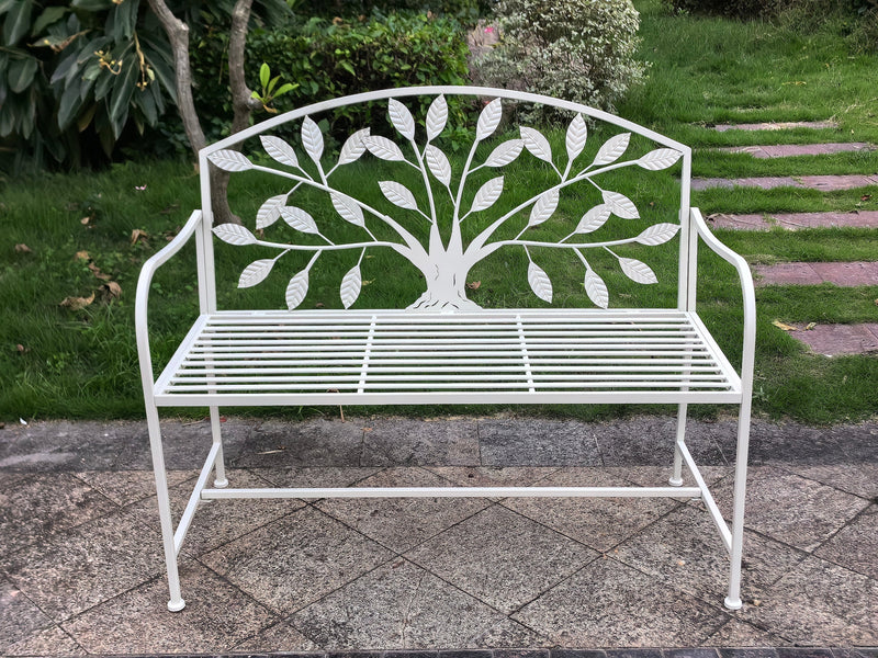 78683-CM - Metal Garden Bench Tree Pattern-White Hi-Line Gift Ltd.