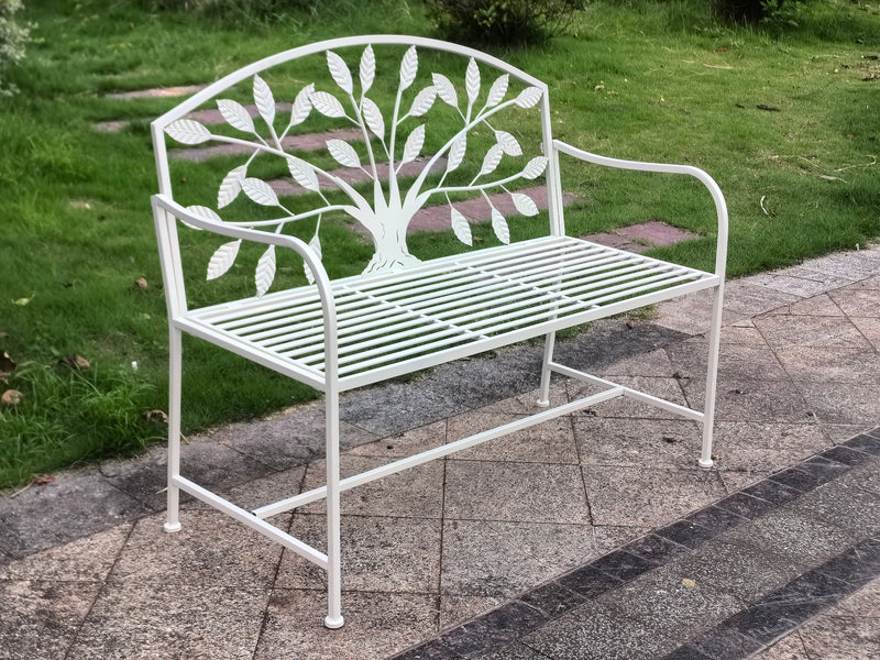 78683-CM - Metal Garden Bench Tree Pattern-White Hi-Line Gift Ltd.