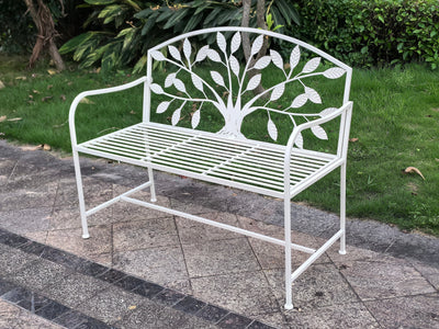 78683-CM - Metal Garden Bench Tree Pattern-White Hi-Line Gift Ltd.
