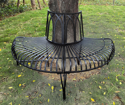 78684-BK - Black Tree Wrap Garden Bench Semi-Circle Hi-Line Gift Ltd.