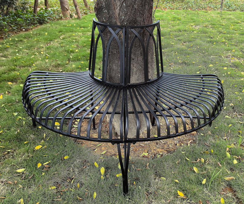 78684-BK - Black Tree Wrap Garden Bench Semi-Circle Hi-Line Gift Ltd.