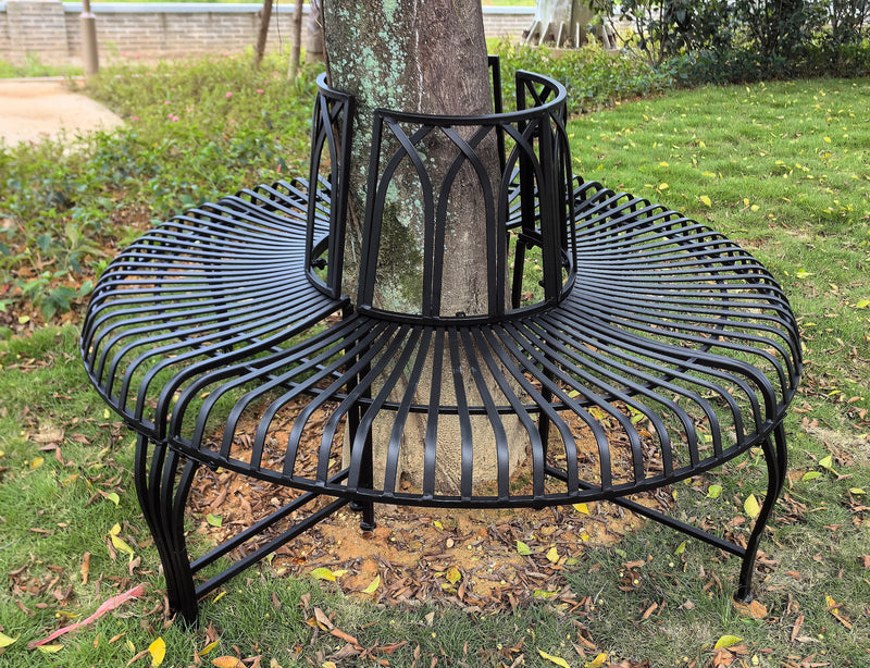 78684-BK - Black Tree Wrap Garden Bench Semi-Circle Hi-Line Gift Ltd.