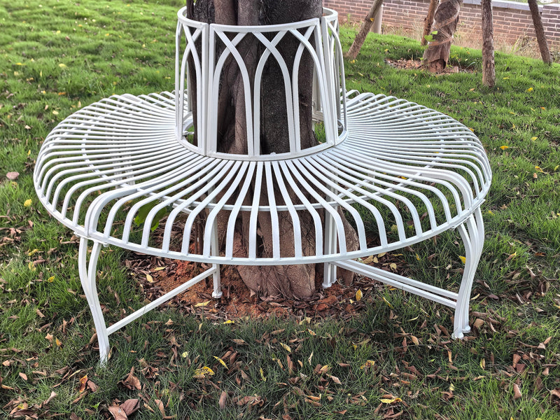 78684-CM - White Tree Wrap Garden Bench Semi-Circle Hi-Line Gift Ltd.