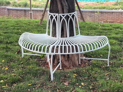 78684-CM - White Tree Wrap Garden Bench Semi-Circle Hi-Line Gift Ltd.