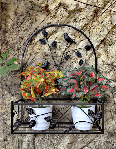 78686-BK - Black Metal Hanging Plant Holder 2 Pcs Set Outdoor Wall Decor Hi-Line Gift Ltd.