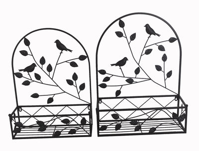78686-BK - Black Metal Hanging Plant Holder 2 Pcs Set Outdoor Wall Decor Hi-Line Gift Ltd.