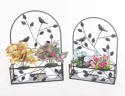 78686-BK - Black Metal Hanging Plant Holder 2 Pcs Set Outdoor Wall Decor Hi-Line Gift Ltd.