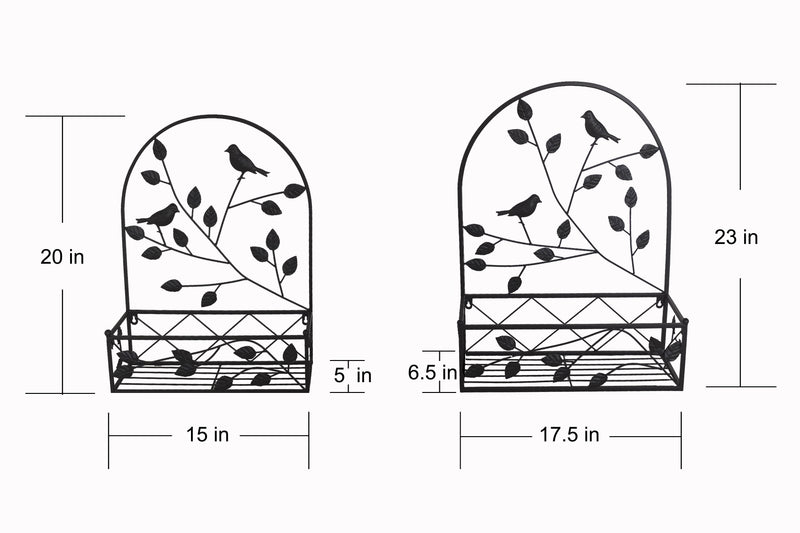 78686-BK - Black Metal Hanging Plant Holder 2 Pcs Set Outdoor Wall Decor Hi-Line Gift Ltd.