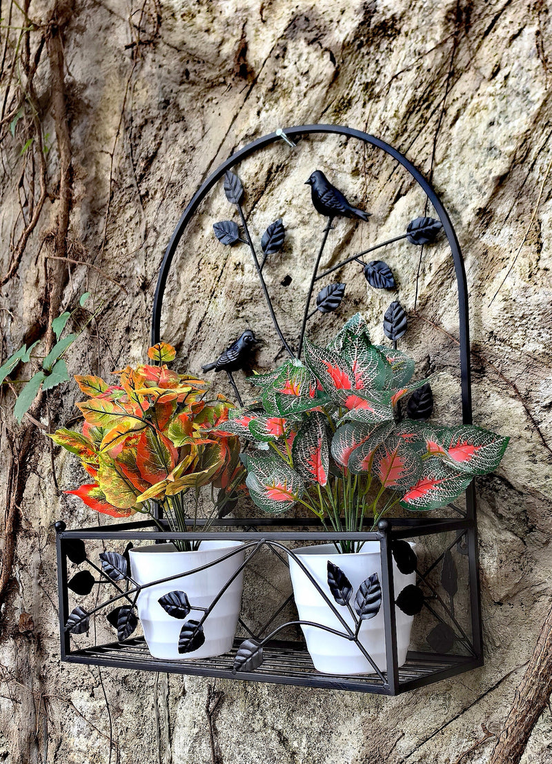 78686-BK - Black Metal Hanging Plant Holder 2 Pcs Set Outdoor Wall Decor Hi-Line Gift Ltd.