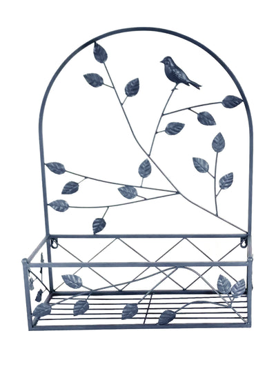 78686-GY - Gray Metal Hanging Plant Holder 2 Pcs Set Outdoor Wall Decor Hi-Line Gift Ltd.