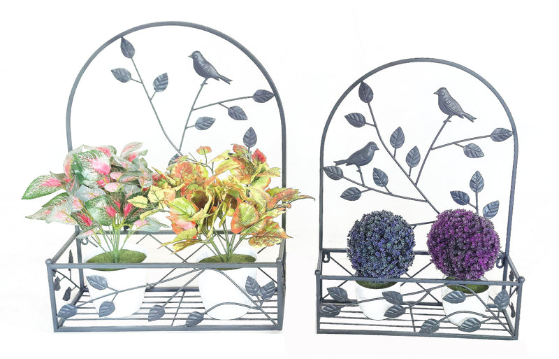 78686-GY - Gray Metal Hanging Plant Holder 2 Pcs Set Outdoor Wall Decor Hi-Line Gift Ltd.