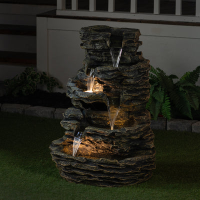 Multi Level Rock Fountain W/Warm White Leds Hi-Line Gift Ltd.