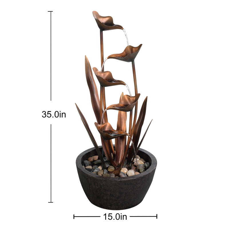 Tiered Leaves Stainless Metal Fountain Outdoor 35 Hi-Line Gift Ltd.
