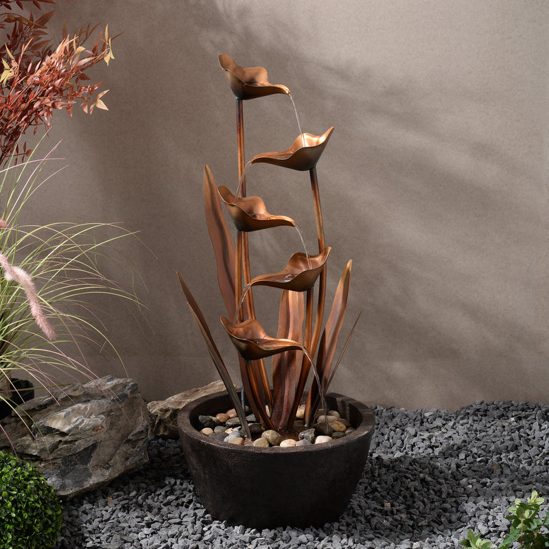 Tiered Leaves Stainless Metal Fountain Outdoor 35 Hi-Line Gift Ltd.