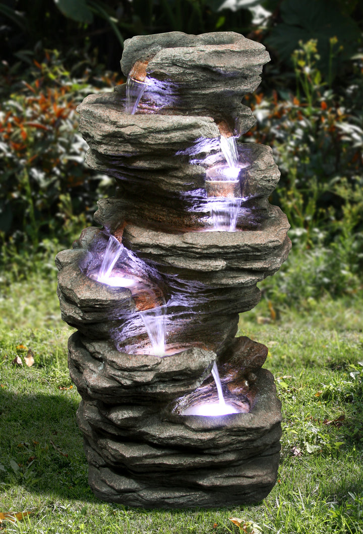 LED Slate Stone Fountain With Seven Levels Hi-Line Gift Ltd.