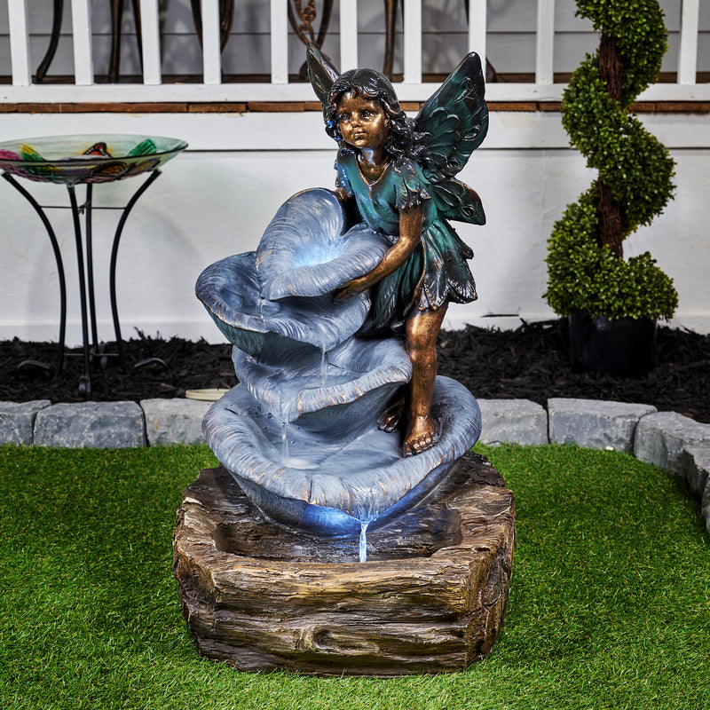 Fairy On The Rock Fountain W/ 2 White Leds Hi-Line Gift Ltd.