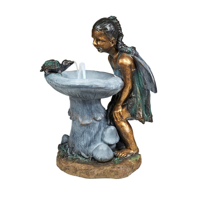 Girl Playing By Water Fountain W/white Led Hi-Line Gift Ltd.