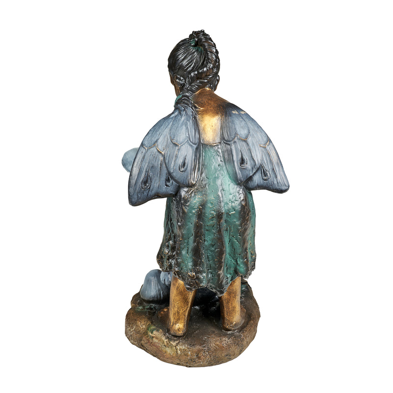 Girl Playing By Water Fountain W/white Led Hi-Line Gift Ltd.