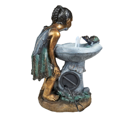 Girl Playing By Water Fountain W/white Led Hi-Line Gift Ltd.