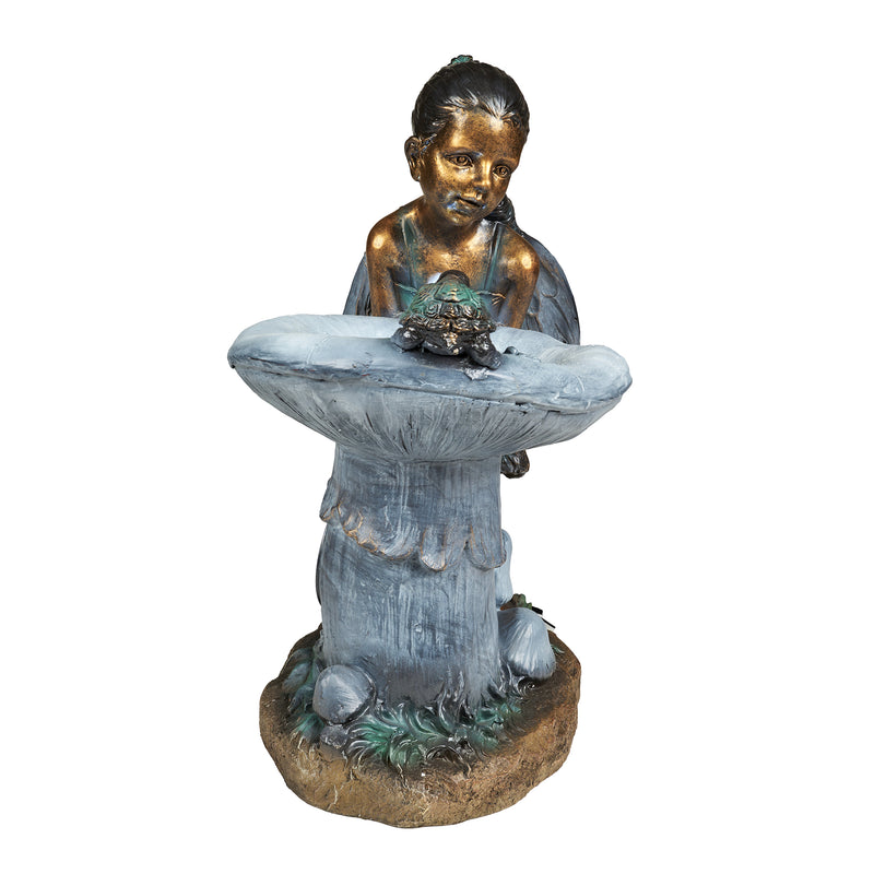 Girl Playing By Water Fountain W/white Led Hi-Line Gift Ltd.
