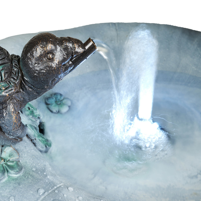 Girl Playing By Water Fountain W/white Led Hi-Line Gift Ltd.