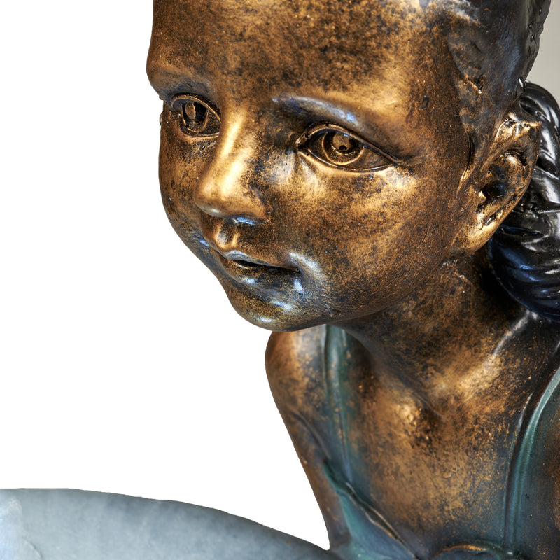 Girl Playing By Water Fountain W/white Led Hi-Line Gift Ltd.
