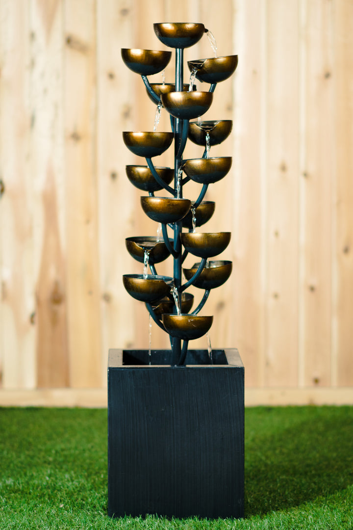 Multi Level Zinc Metal Stacked Cups Fountain - Home Decor - Hi