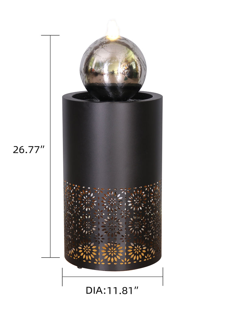 Hollow Pillar Fountain W/silver Ball Hi-Line Gift Ltd.