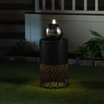 Hollow Pillar Fountain W/silver Ball Hi-Line Gift Ltd.