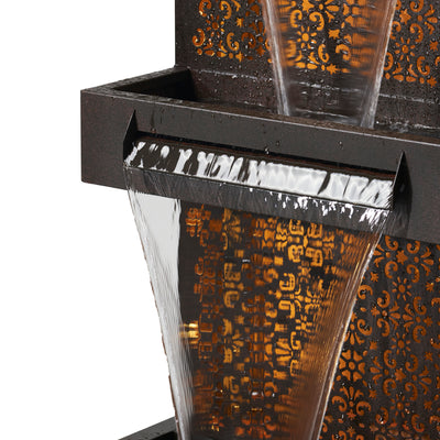 Zinc Metal Double-deck Hollowing Waterfall Fountain W/leds Hi-Line Gift Ltd.