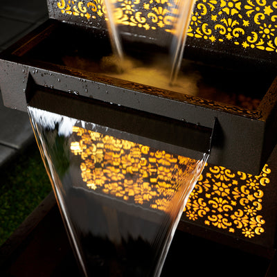 Zinc Metal Double-deck Hollowing Waterfall Fountain W/leds Hi-Line Gift Ltd.