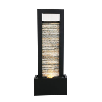 79532-M-BK -  Versatile Zen Metal Fountain with Stone Brick Accent HI-LINE GIFT