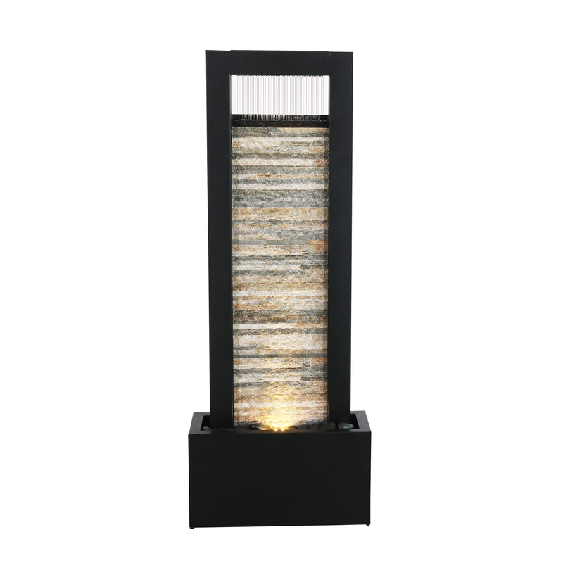 79532-M-BK -  Versatile Zen Metal Fountain with Stone Brick Accent HI-LINE GIFT