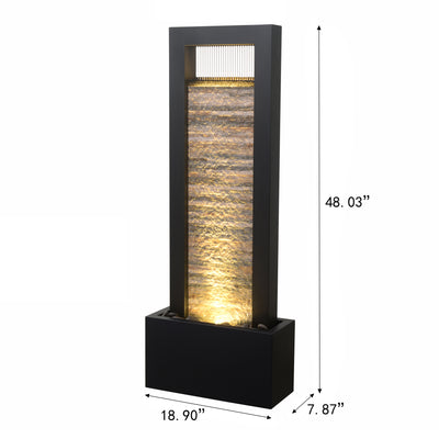 79532-M-BK -  Versatile Zen Metal Fountain with Stone Brick Accent HI-LINE GIFT
