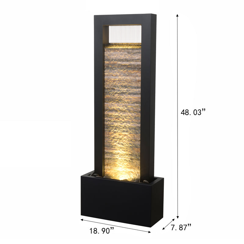 79532-M-BK -  Versatile Zen Metal Fountain with Stone Brick Accent HI-LINE GIFT