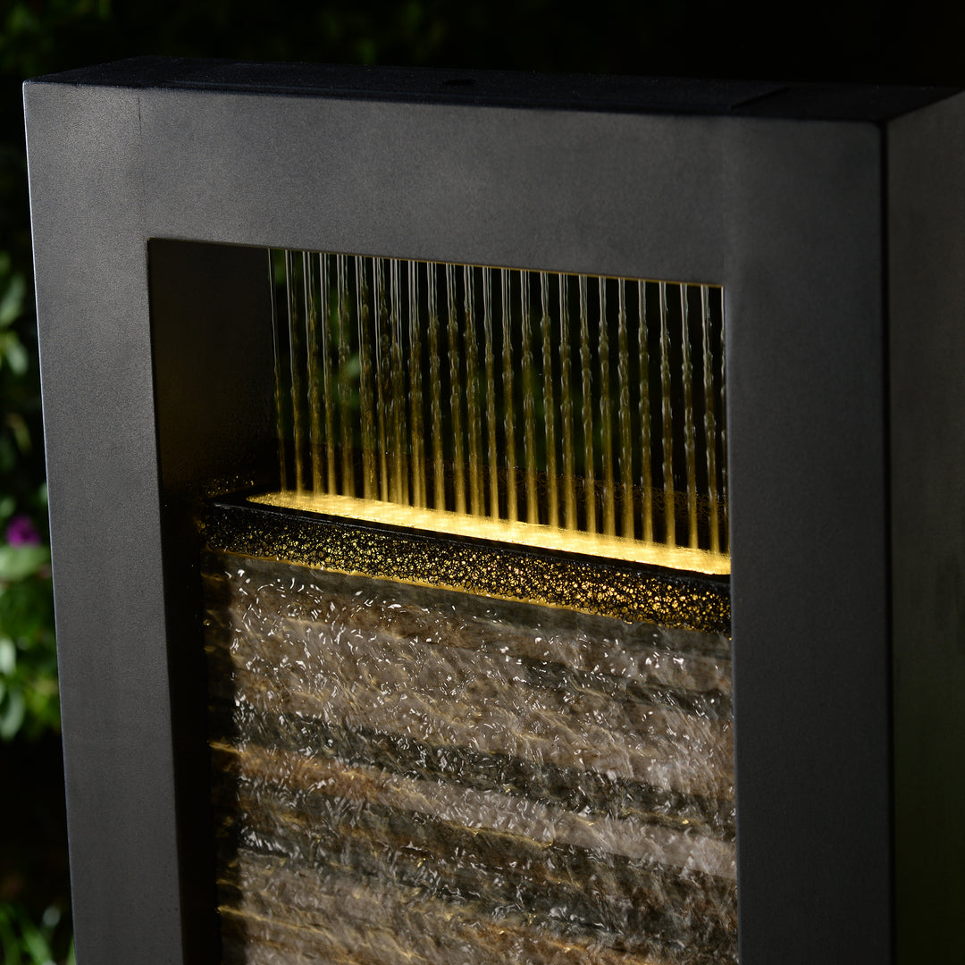 79532-M-BK -  Versatile Zen Metal Fountain with Stone Brick Accent HI-LINE GIFT