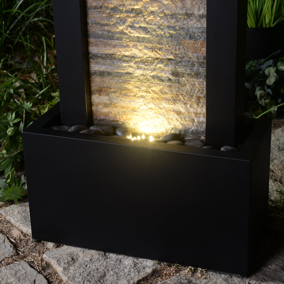 79532-M-BK -  Versatile Zen Metal Fountain with Stone Brick Accent HI-LINE GIFT