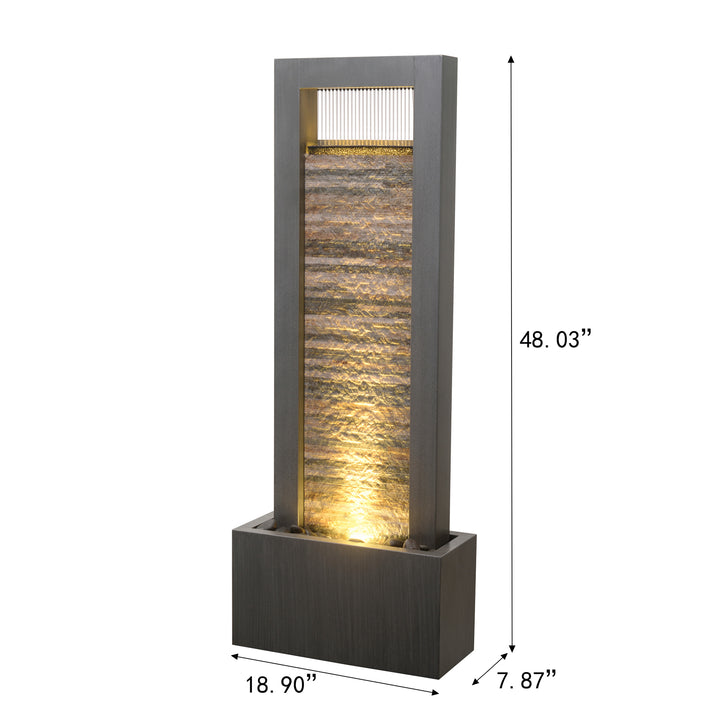 Zen Garden Metal Fountain with Stone Brick Accent - Tranquil