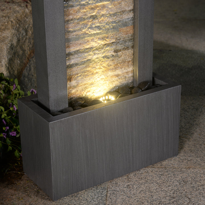 79532-M-GY -  Zen Garden Metal Fountain with Stone Brick Accent - Tranquil Harmony HI-LINE GIFT