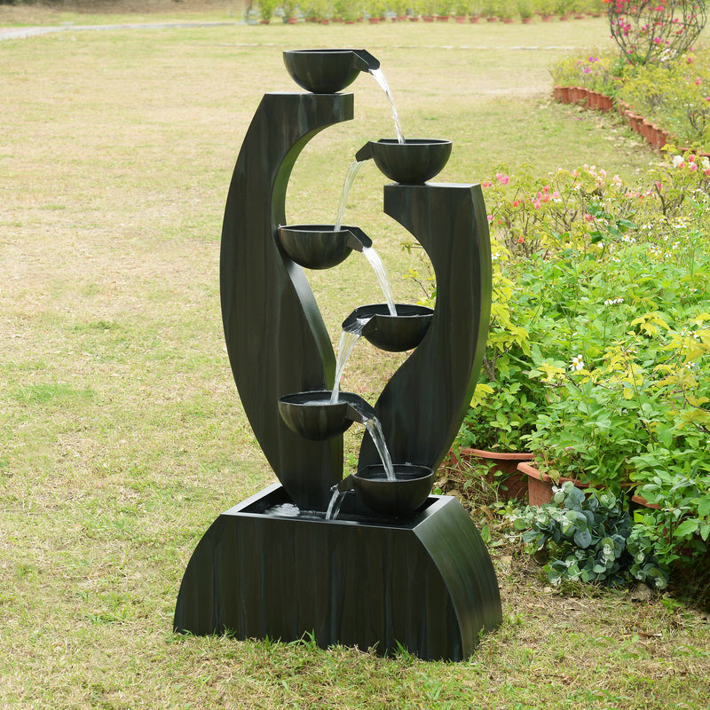 79532-O-BK -  Outdoor Metal Cups Fountain with Rusty Gray Finish HI-LINE GIFT