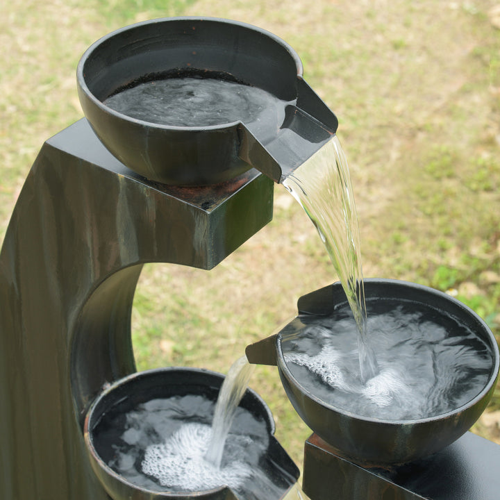 79532-O-BK -  Outdoor Metal Cups Fountain with Rusty Gray Finish HI-LINE GIFT