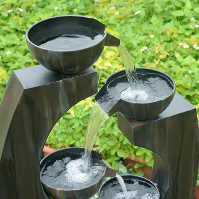 79532-O-BK -  Outdoor Metal Cups Fountain with Rusty Gray Finish HI-LINE GIFT
