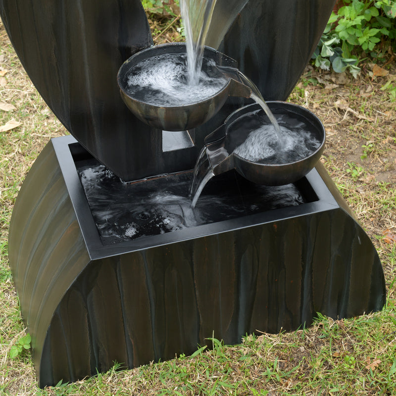 79532-O-BK -  Outdoor Metal Cups Fountain with Rusty Gray Finish HI-LINE GIFT