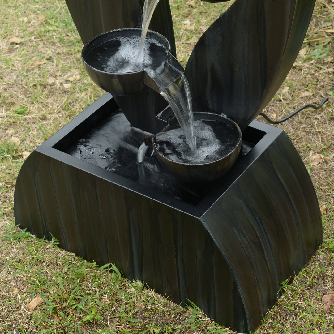 79532-O-BK -  Outdoor Metal Cups Fountain with Rusty Gray Finish HI-LINE GIFT