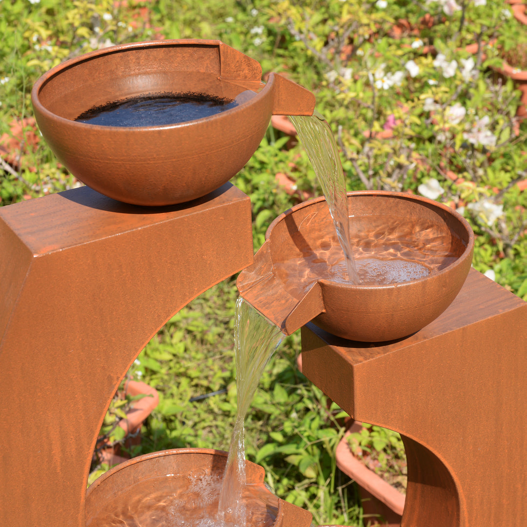 79532-O-BR -  Outdoor Metal Cups Fountain with Rusty Top and Black Basin HI-LINE GIFT
