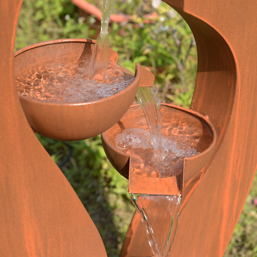 79532-O-BR -  Outdoor Metal Cups Fountain with Rusty Top and Black Basin HI-LINE GIFT